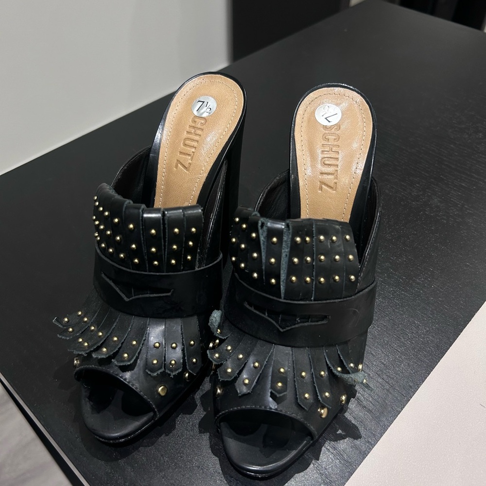 SCHUTZ Black Studded Mules